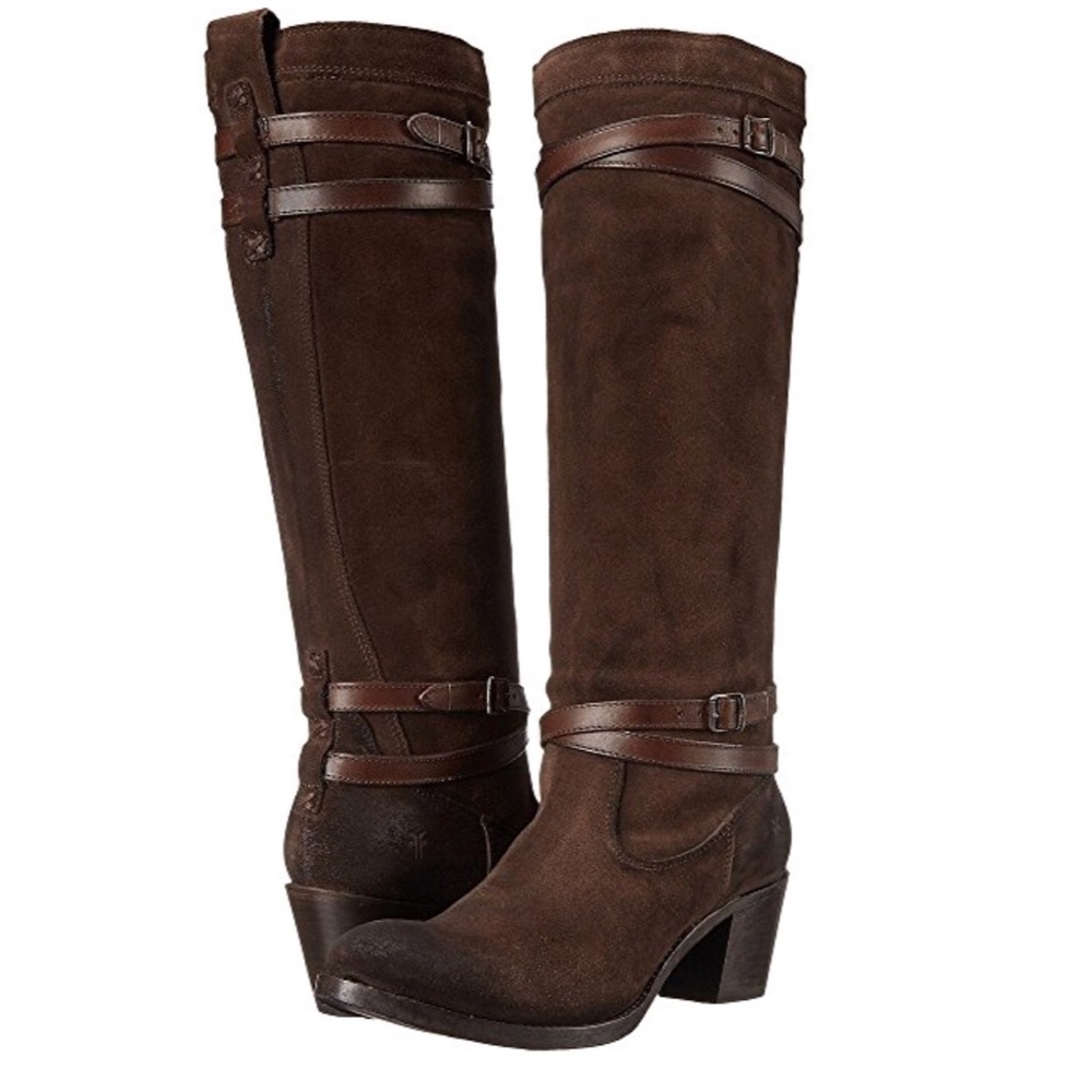 FRYE Jane Strappy Knee-High Suede Boots